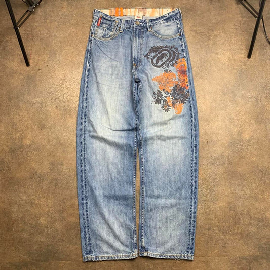 Ecko Unltd. 00s baggy graphic blue denim jeans