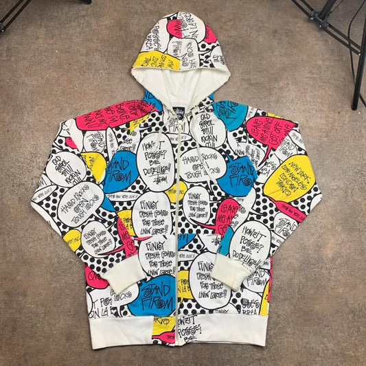 Stüssy 00s white pop art graphic zip hoodie