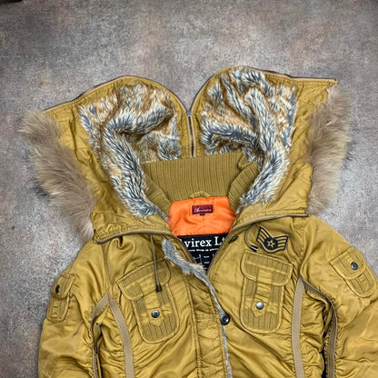 Avirex 00s utilised split hood mustard zip long coat