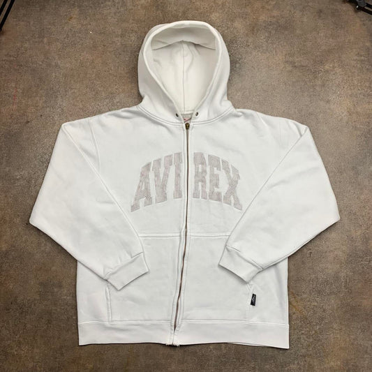 Avirex 00s graphic baggy white zip hoodie