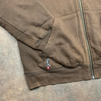 Quiksilver 00s brown fur lined boxy graphic hoodie