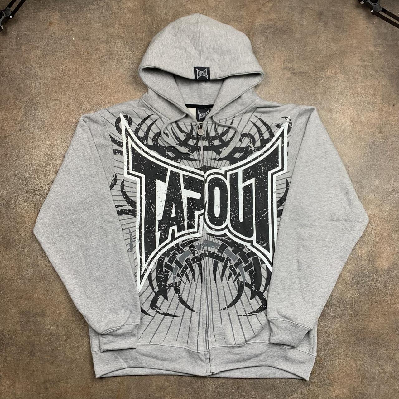Tapout 00s graphic grey boxy grunge zip hoodie