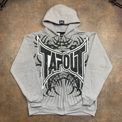 Tapout 00s graphic grey boxy grunge zip hoodie