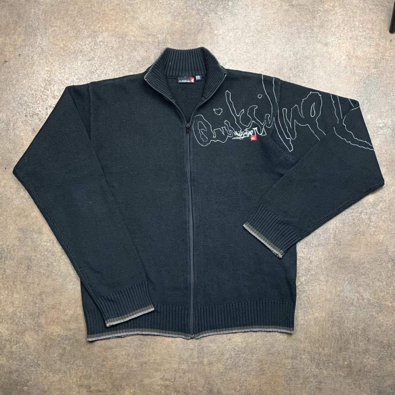 Quiksilver 00s black graphic zip knit jumper