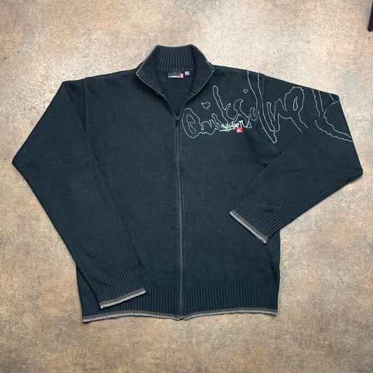 Quiksilver 00s black graphic zip knit jumper