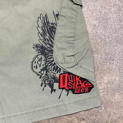 Quiksilver 00s green graphic baggy cargo shorts
