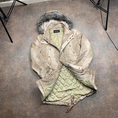 Tornado Mart 00s cream beige brushed fur hood long parka