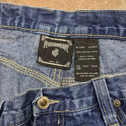 Rocawear 00s baggy navy blue carpenter graphic denim jorts