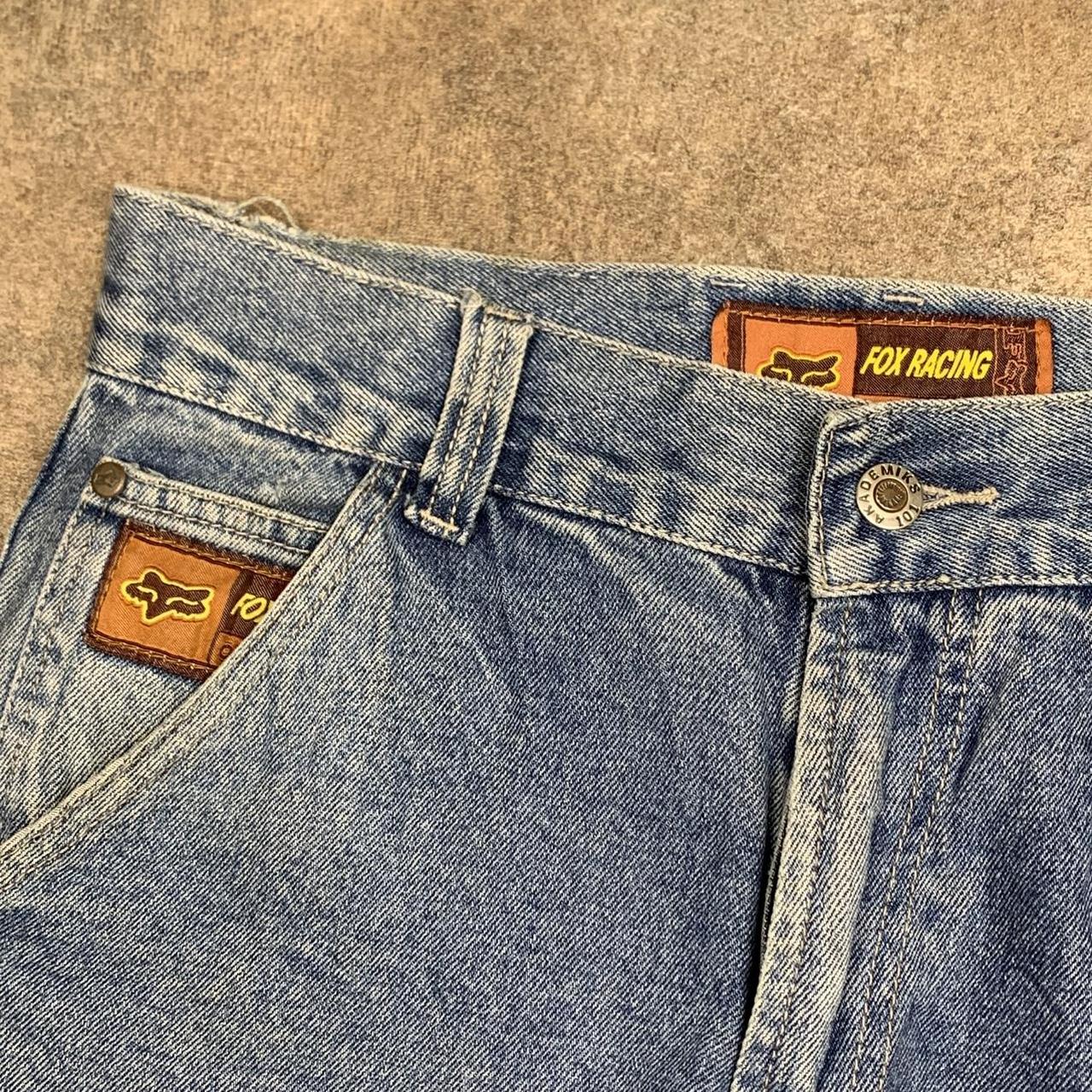 Fox Racing custom Akademiks baggy 90s graphic denim jeans