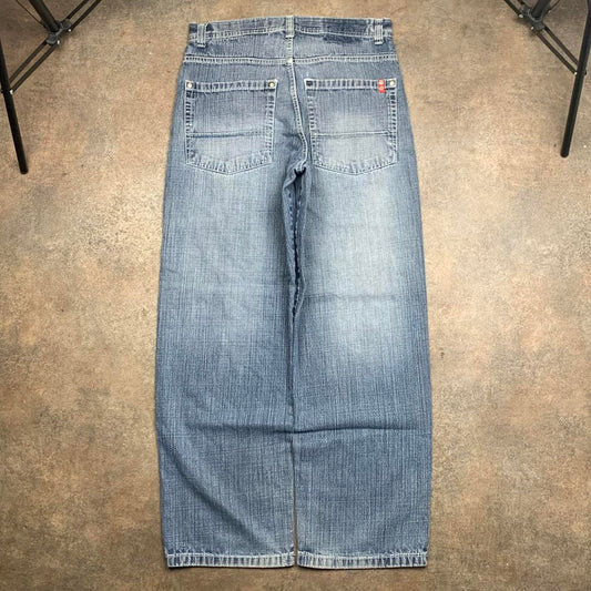 Southpole 00s red tab light blue faded baggy denim jeans