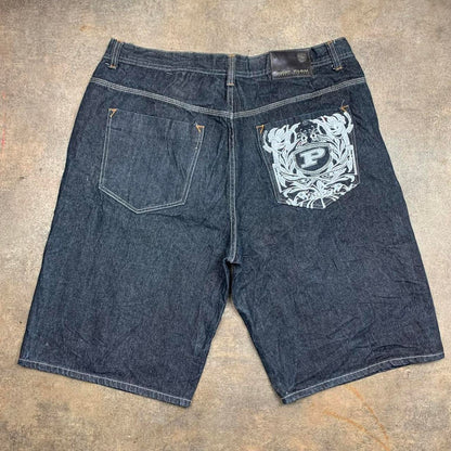 Phat Farm 90s baggy graphic navy denim jorts