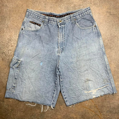 Rocawear 90s grey graphic baggy cargo denim jorts
