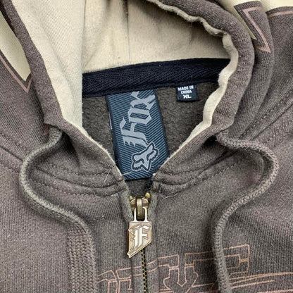 Fox Racing 00s graphic brown baggy zip hoodie
