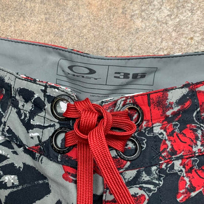 Oakley 00s black grey red graphic baggy boardshorts