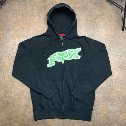 Fox Racing 00s black graphic boxy zip hoodie