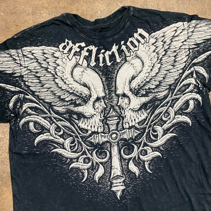 Affliction 00s black white grunge graphic tee