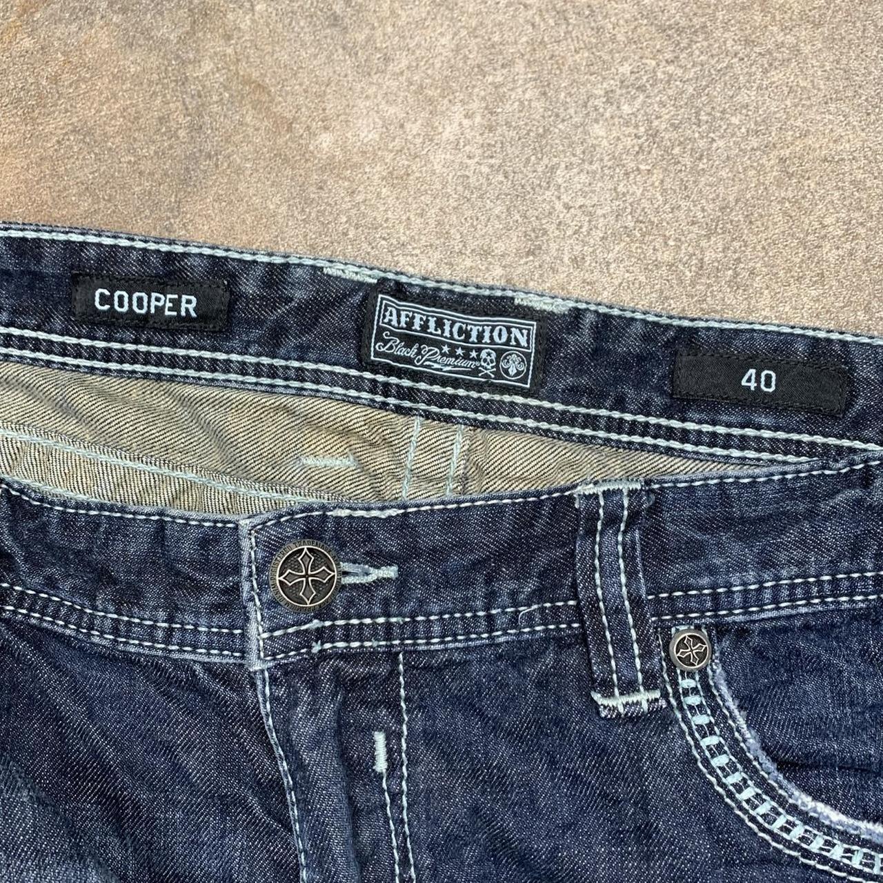 Affliction 00s flared baggy studded navy denim jeans