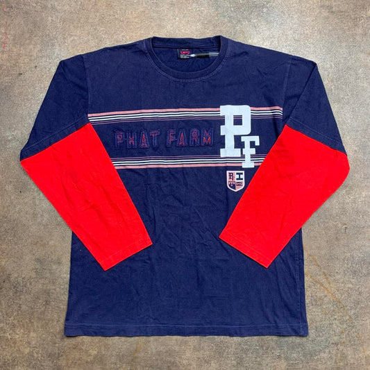 Phat Farm 00s navy red graphic 2 in 1 long sleeve tee