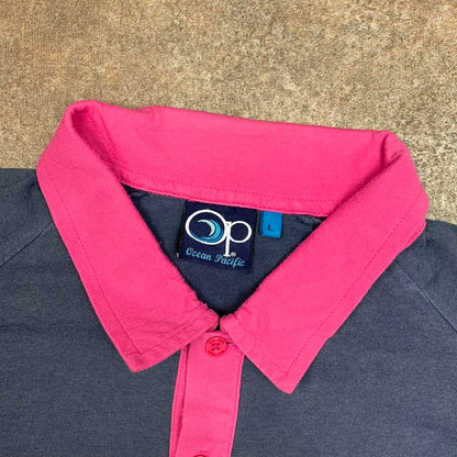 Ocean Pacific 00s grey pink graphic polo shirt