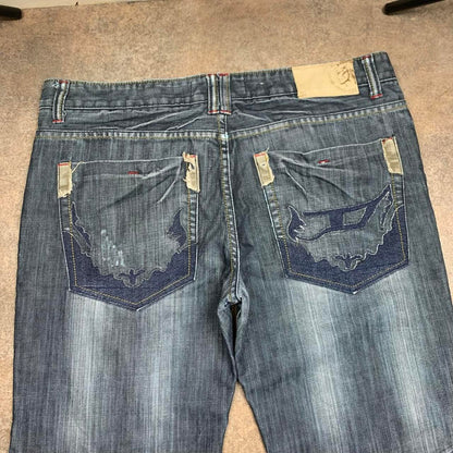Diesel 00s baggy grey navy graphic denim jeans