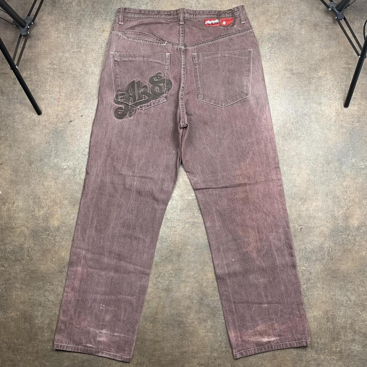 Akademiks 90s baggy graphic maroon denim jeans