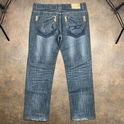 Diesel 00s baggy grey navy graphic denim jeans