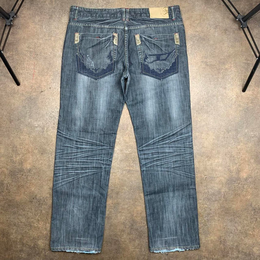 Diesel 00s baggy grey navy graphic denim jeans