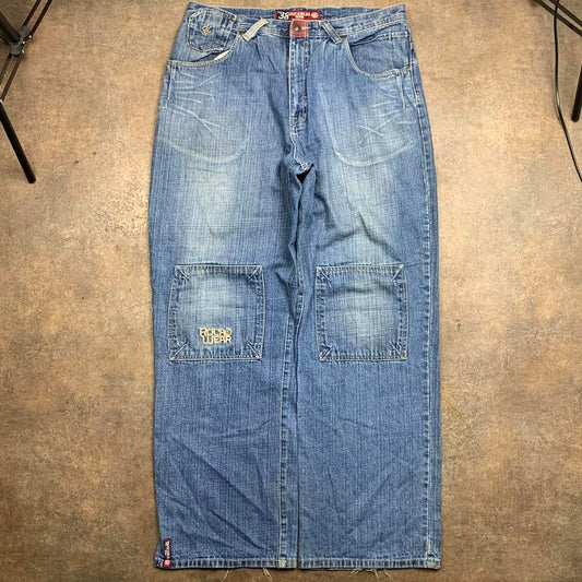 Rocawear 00s baggy double knee blue denim jeans