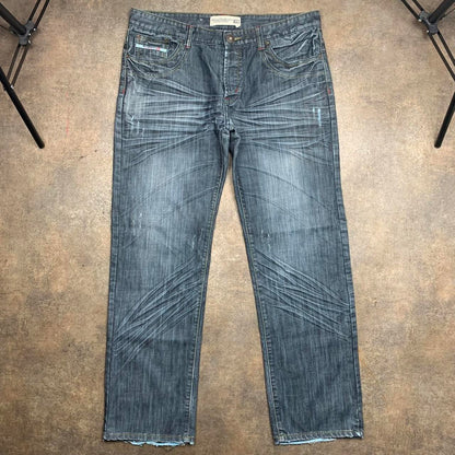 Diesel 00s baggy grey navy graphic denim jeans