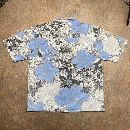 Rusty 00s white blue floral graphic Hawaiian shirt