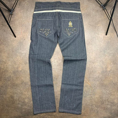 Enyce 00s graphic baggy navy grey denim jeans