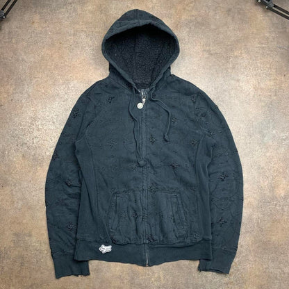 Fox Racing 00s black graphic grunge lined zip hoodie