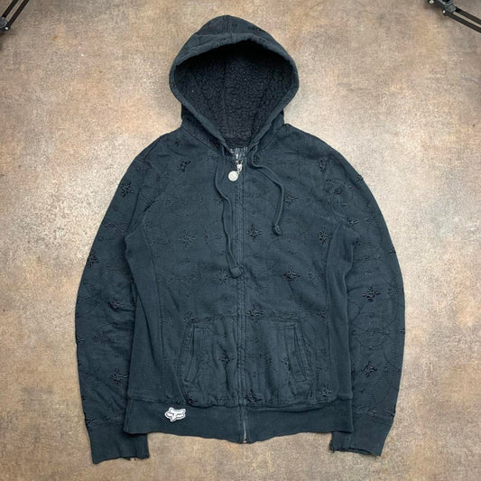 Fox Racing 00s black graphic grunge lined zip hoodie