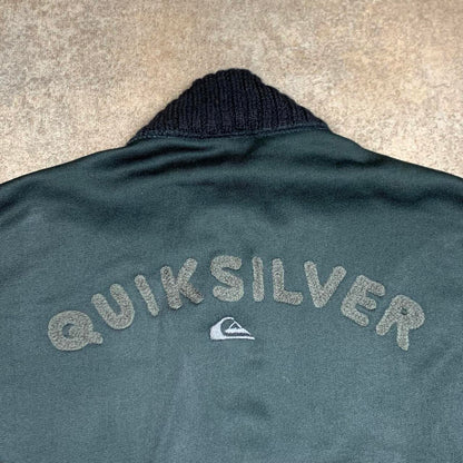 Quiksilver 00s graphic black grey knit fleece jacket