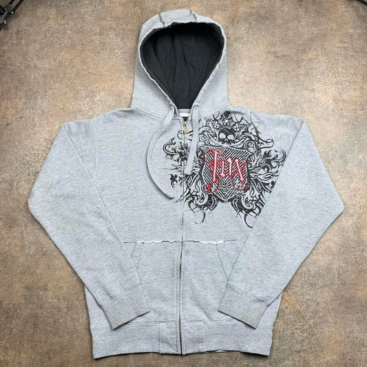 Fox Racing 00s grey grunge graphic zip hoodie