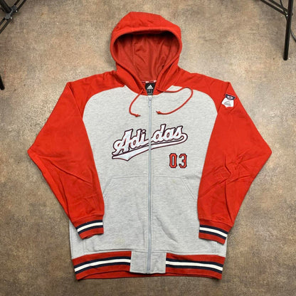 adidas red grey graphic zip hoodie