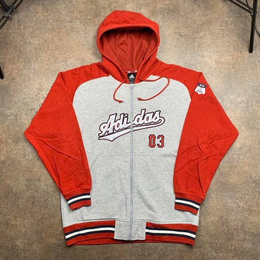 adidas red grey graphic zip hoodie