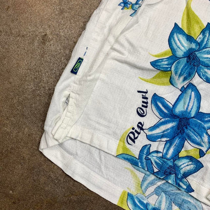 Rip Curl 00s white blue Hawaiian shirt