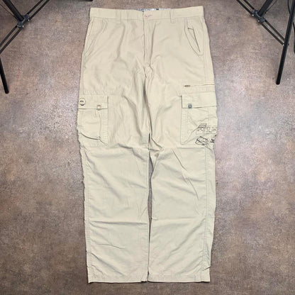 Quiksilver 00s cream baggy graphic cargo trousers