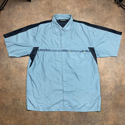 Quiksilver 90s graphic boxy blue button shirt