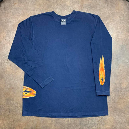 Oakley Software 90s flame graphic navy long sleeve tee
