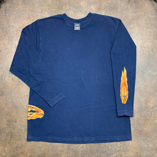 Oakley Software 90s flame graphic navy long sleeve tee