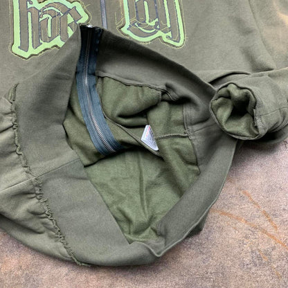 Hurley 00s khaki graphic boxy zip hoodie