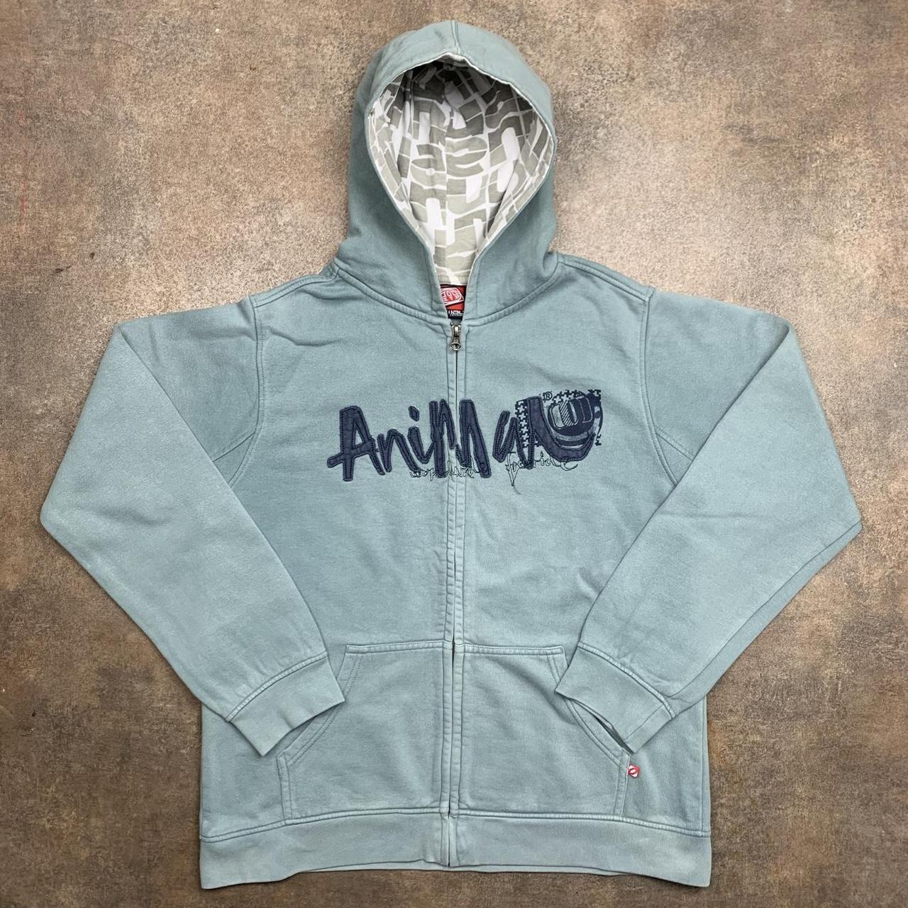 Animal 00s blue graphic cut and sew zip hoodie