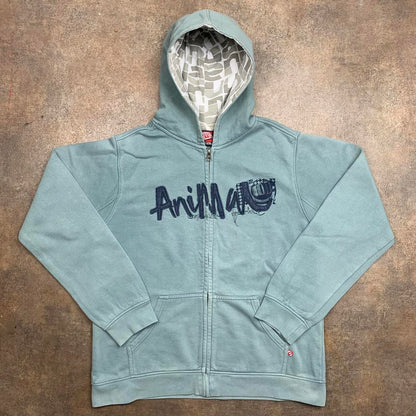 Animal 00s blue graphic cut and sew zip hoodie