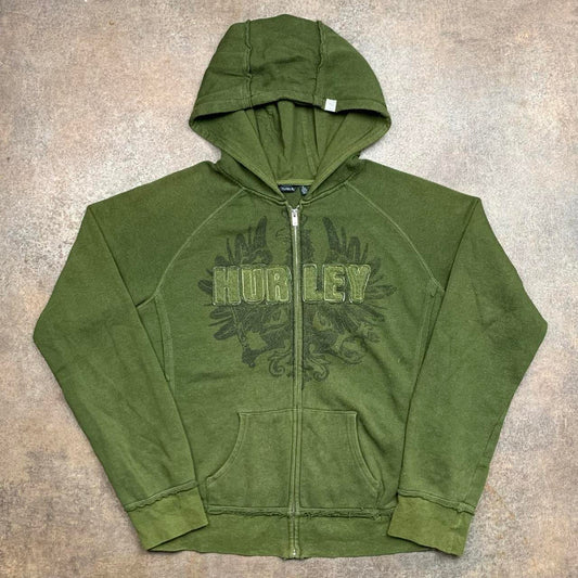 Hurley 00s graphic khaki zip hoodie