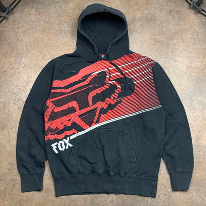 Fox Racing 00s graphic baggy black red hoodie