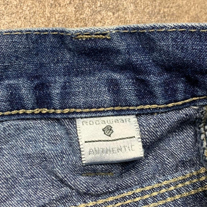 Rocawear 00s baggy navy blue carpenter graphic denim jorts