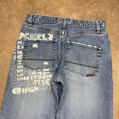 Rip Curl 00s blue graphic baggy denim jeans