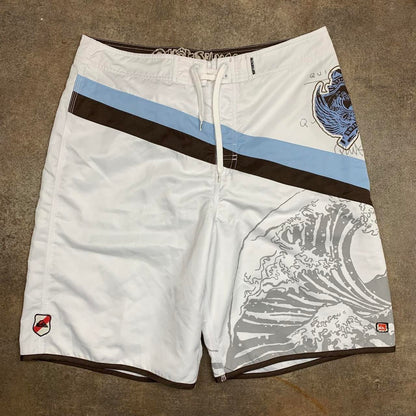 Quiksilver 00s white graphic baggy boardshorts